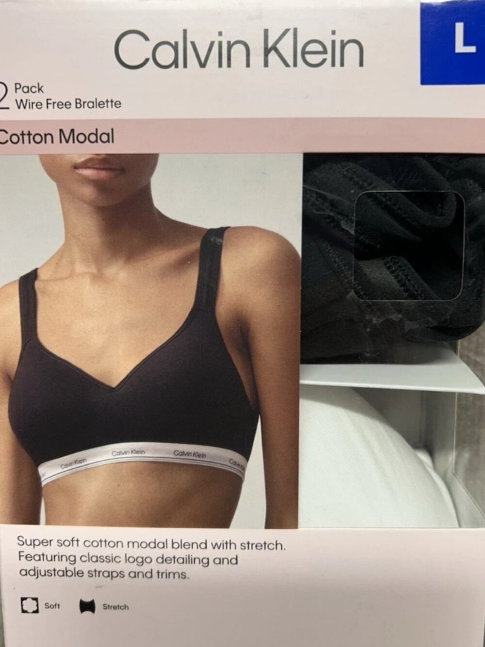 Calvin Klein Women's Cotton Modal Wire Free Bralette 2-Pack Black/White L